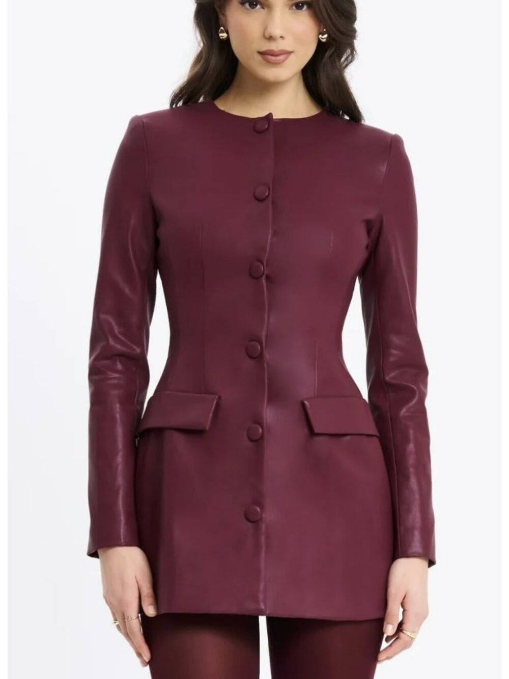 Miss Circle Baila Burgundy Vegan Leather Dress Jacket XL New